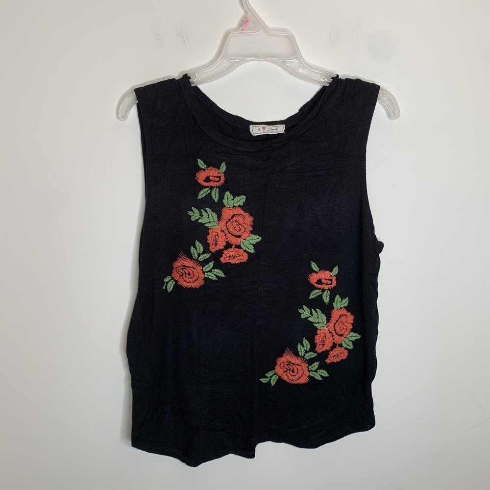 It Love Closet Womens L Black Floral Sleeveless Shirt Top Blouse Made in USA